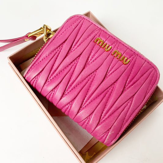 Miu Miu Pink Matelasse Small Zipper Wallet