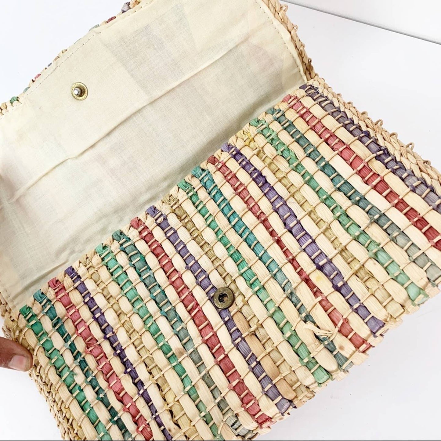 Vintage Straw Envelope Beach Summer Clutch Tan