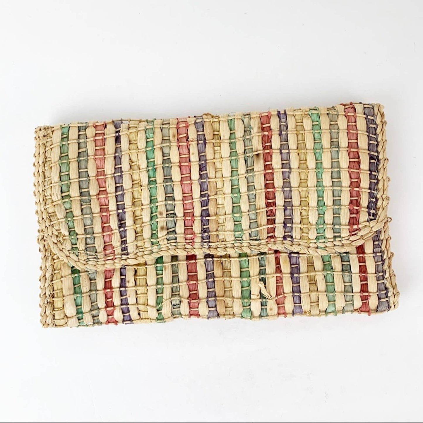 Vintage Straw Envelope Beach Summer Clutch Tan